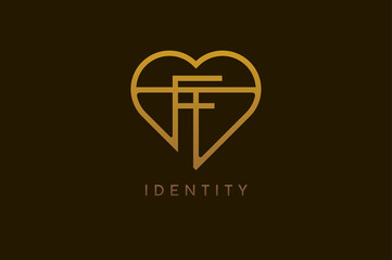 Obraz premium Abstract initials F and T logo, gold colour line style heart and letter combination, usable for brand, card and invitation, logo design template element,vector illustration