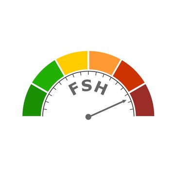 Gradient Scale. Follicle Stimulating Hormone Level Measuring Device Icon. Sign Tachometer, Speedometer, Indicators. Infographic Gauge Element.