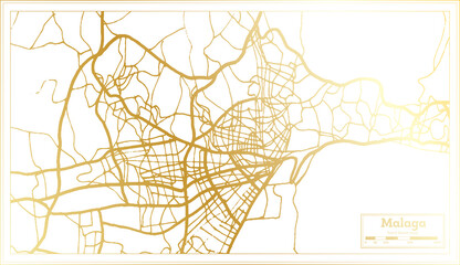 Malaga Spain City Map in Retro Style in Golden Color. Outline Map.