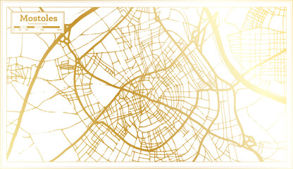 Mostoles Spain City Map in Retro Style in Golden Color. Outline Map.