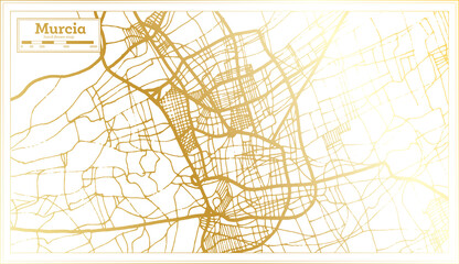 Murcia Spain City Map in Retro Style in Golden Color. Outline Map.