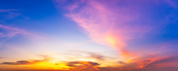 Colorful cloudy twilight sky panorama sunrise or sunset time