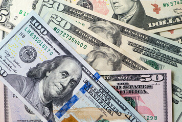 Cash of dollar note, dollars background. Lot of dollar bills close-up..American money. US dollars.