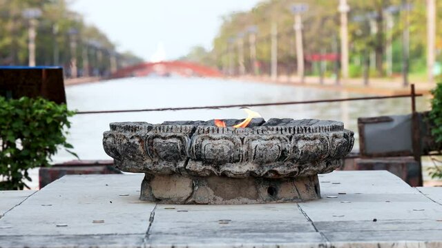 Closeup of Eternal Peace Flame in Lumbini Nepal