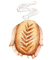 Fresh bread watercolor illustration bakery 