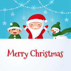 Santa and friends with Merry Christmas sign