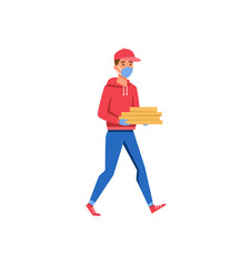 Pizza delivery guy with boxes flat vector illustration