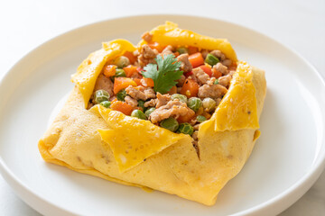 egg wrap or stuffed egg with minced pork and vegetable