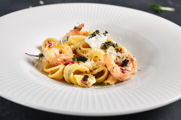 Pasta Orecchiette with Shellfish Seafood and Parmesan Cheese