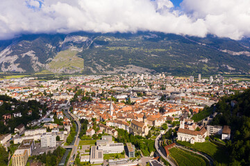 Fototapeta na wymiar Scenic aerial view of alpine town of Chur on Plessur river in summer, canton of Grisons, Switzerland