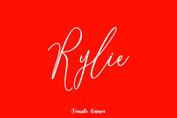 Rylie-Female Name Brush Calligraphy White Color Text On Red Background