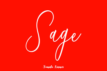 Sage -Female Name Brush Calligraphy White Color Text On Red Background
