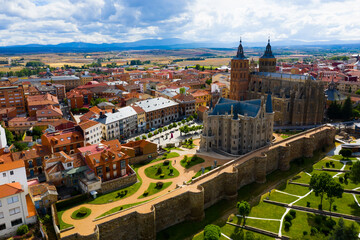 Fototapeta na wymiar Cathedral and Episcopal Palace of Astorga in summer. Castile and Leon. Spain