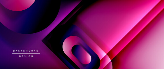 Vector geometric abstract background with lines and modern forms. Fluid gradient with abstract round shapes and shadow and light effects