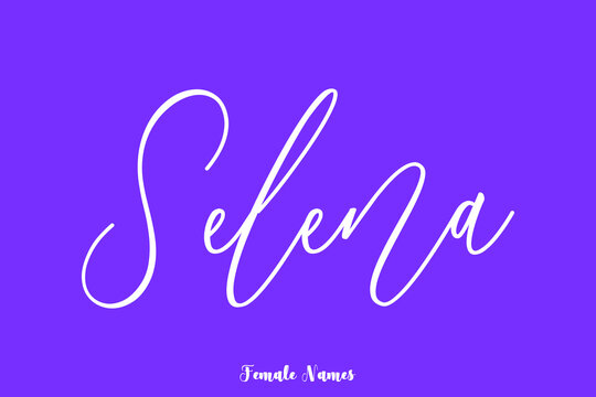 Selena -Female Name Brush Calligraphy White Color Text On Purple Background