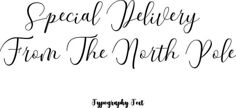 Special Delivery From The North Pole Cursive Hand lettering Typography Phrase On White Background