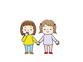 手をつないだ二人の女の子　仲良しな友達