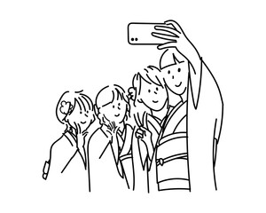 Vector image of women wearing kimono