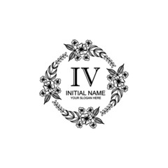 IV Initial handwriting logo template vector
