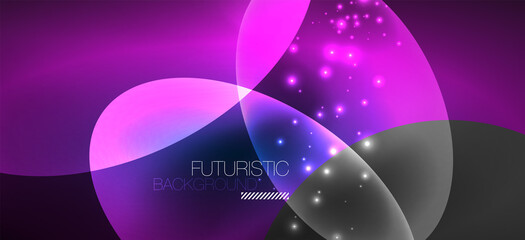 Neon ellipses abstract backgrounds. Shiny bright round shapes glowing in the dark. Vector futuristic illustrations for covers, banners, flyers and posters and other