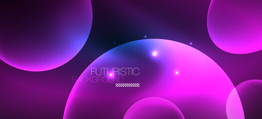 Neon ellipses abstract backgrounds. Shiny bright round shapes glowing in the dark. Vector futuristic illustrations for covers, banners, flyers and posters and other