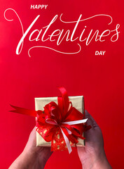 Fototapeta na wymiar Happy Valentine's day! Card, online banner, greeting card, Flat lay on Valentine's Day