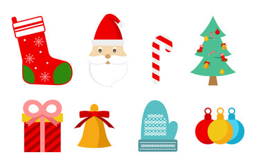 Collection of characters in Christmas such as a Christmas tree, gifts and others