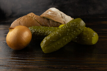 Pickled cucumbers bread and onions