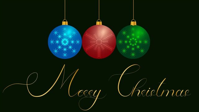 christmas balls as a pendulum and merry christmas greetings animated abstraction and minimalism