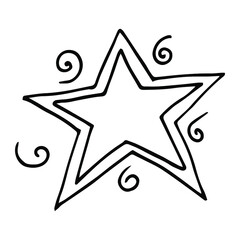 Doodle star with small spirals. Hand drawn sketch, vector isolated element on white.