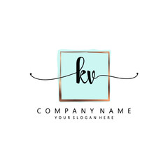 KV Initial handwriting logo template vector
