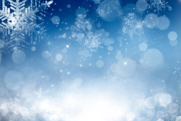 Christmas and New Year abstract background with snowflakes and holiday lights