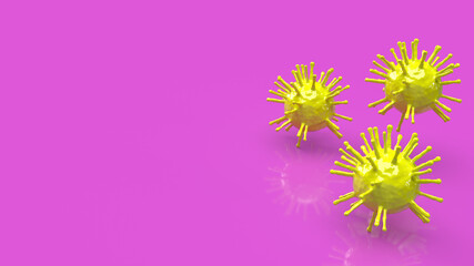 The yellow virus on pink background for outbreak content 3d rendering