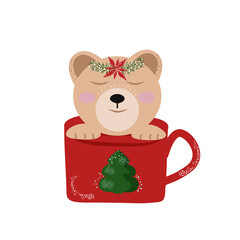 Vector illustration of a bear in a circle. New year mood, illustration on a white background