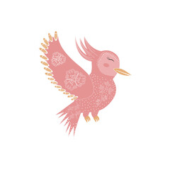 Vector image of a cartoon pink bird.Design for t-shirts, greeting cards, invitations