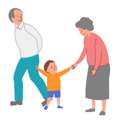 孫と祖父母が出かけるベクターイラスト
