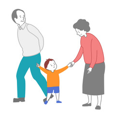 孫と祖父母がお出かけするベクターイラスト