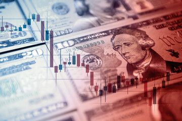 Chart graph spreadsheet on US dollar banknotes money.