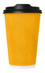 Corrugated disposable coffee cup with plastic cap