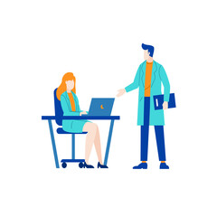 the doctors are discussing of research reports illustration flat design 
