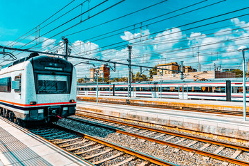 Suburban railway train at the railways stantion.