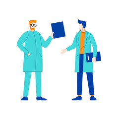 the doctors are discussing of research reports illustration flat design 