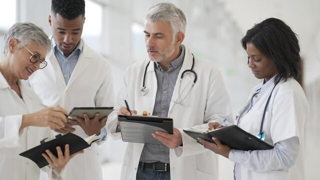 Medical staff checking planning together