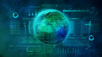 Obraz premium Green planet, World digital economic and trade space.