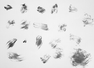 Hand drawing brush stroke. Set of black paint, ink brushes, lines. Isolated watercolor stain.