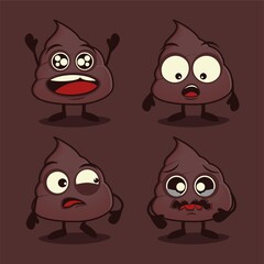Set of poop character. Set of cute shit mascot. Illustration vector