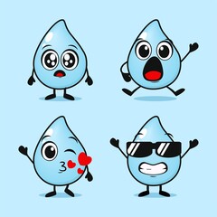 Set of water character. Water emoticon mascot. Illustration vectors