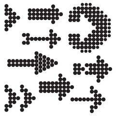 Set of arrows. Vector halftone dots. Black and white.