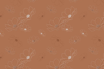 Seamless flowers pattern on orange background