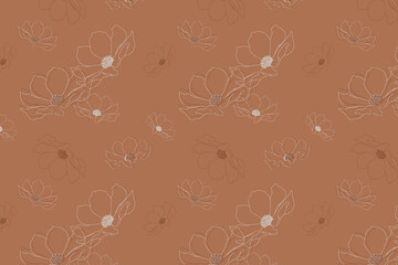 Seamless flowers pattern on orange background